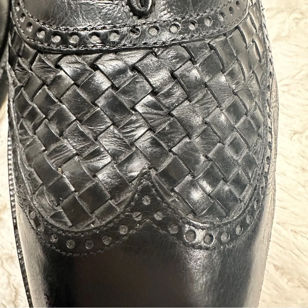 Bally Vintage Wingtip Woven Leather Black 2100 made in Italy 10 M